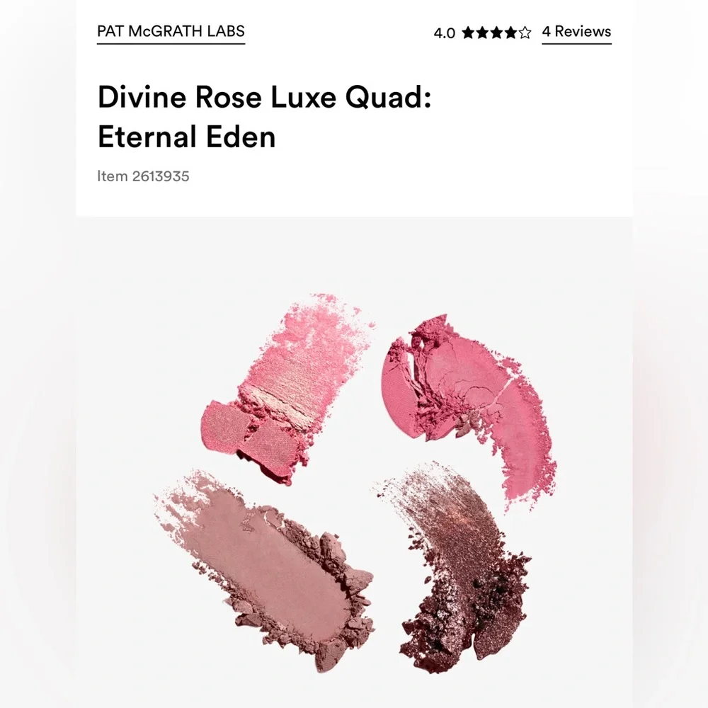 NEW IN BOX! PAT McGRATH LABS Divine Rose Luxe Quad: Eternal Eden -Eyeshadow Quad